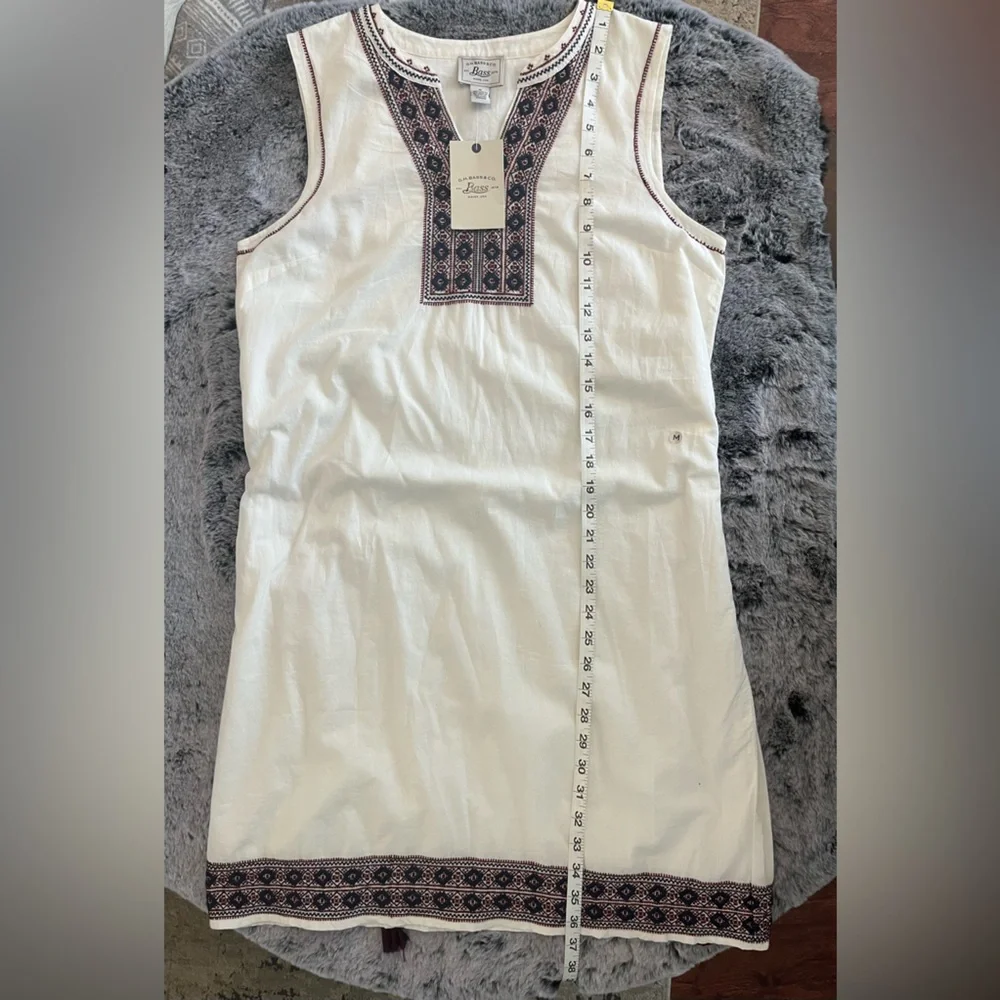 NWT GH Bass & Co. White Cotton Embroidered Dress Midi V neck Sleeveless medium